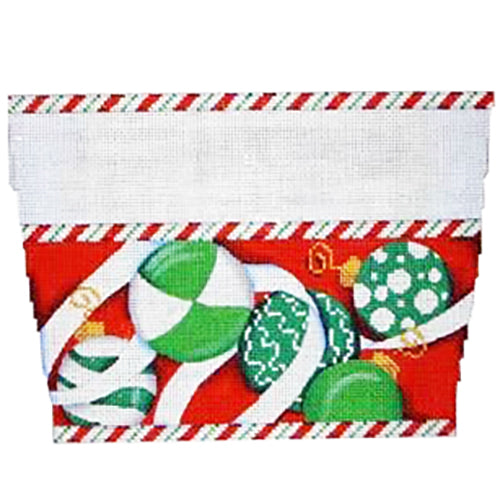 AT ST806 - Green Ornaments on Red Background Stocking Cuff