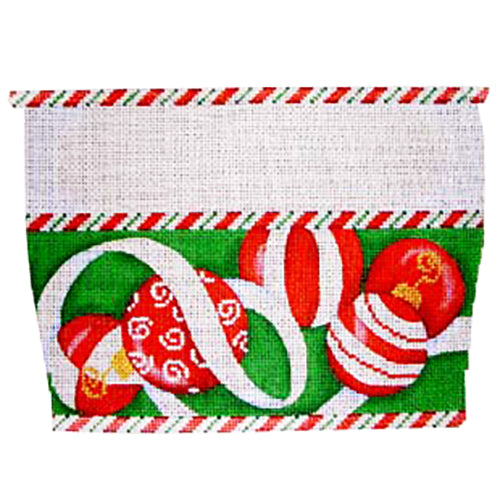AT ST805 - Red Ornaments on Green Background Stocking Cuff