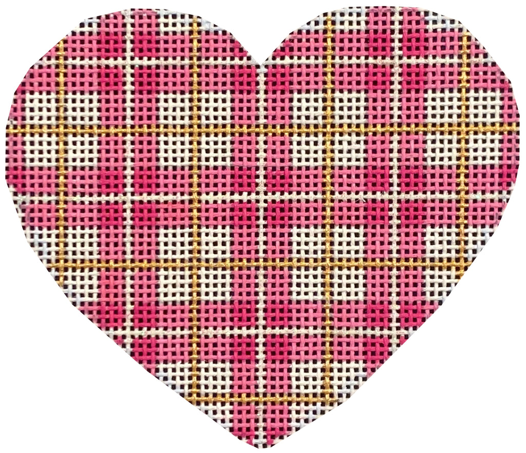 AT HE0860 - Pink/Gold Plaid Heart