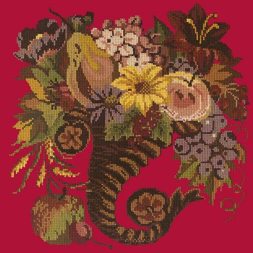 Autumn Cornucopia Needlepoint Kit Elizabeth Bradley Design Bright Red 