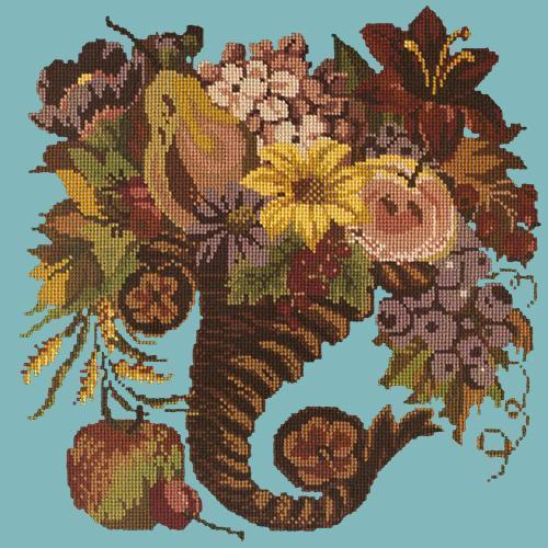 Autumn Cornucopia Needlepoint Kit Elizabeth Bradley Design Duck Egg Blue 