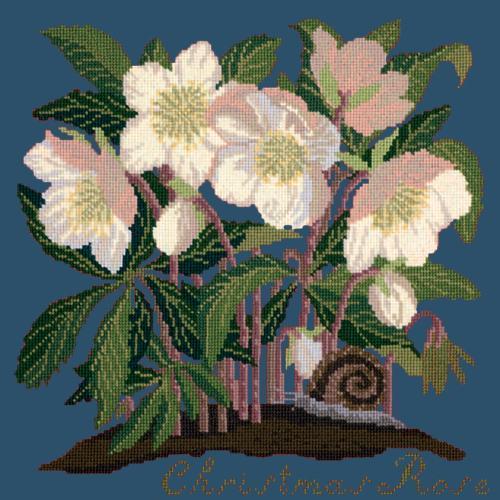 Christmas Rose Needlepoint Kit Elizabeth Bradley Design Dark Blue 