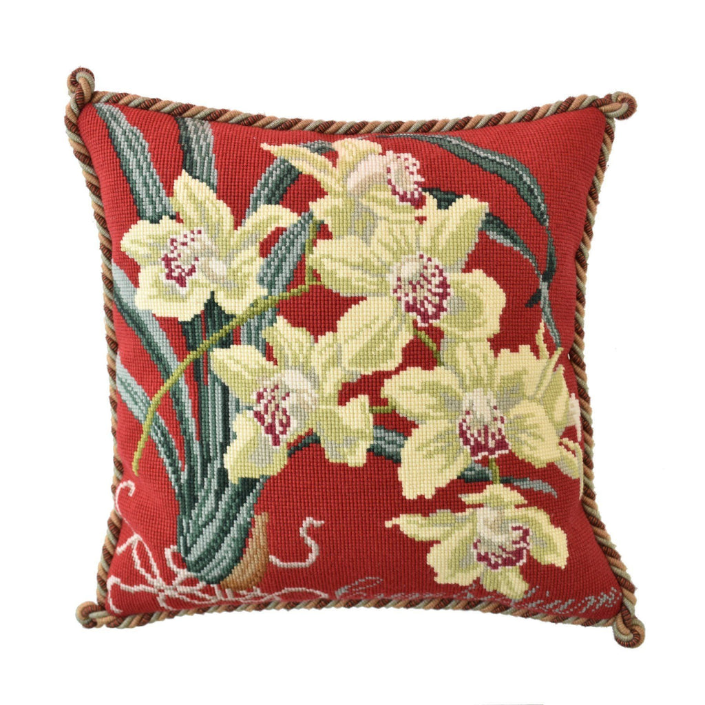 Cymbidium (Boat Orchid) Needlepoint Kit Elizabeth Bradley Design Bright Red 