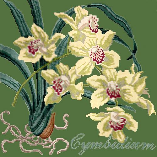 Cymbidium (Boat Orchid) Needlepoint Kit Elizabeth Bradley Design Dark Green 