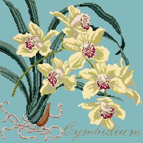 Cymbidium (Boat Orchid) Needlepoint Kit Elizabeth Bradley Design Duck Egg Blue 