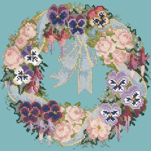 Garland of Pansies Needlepoint Kit Elizabeth Bradley Design Duck Egg Blue 