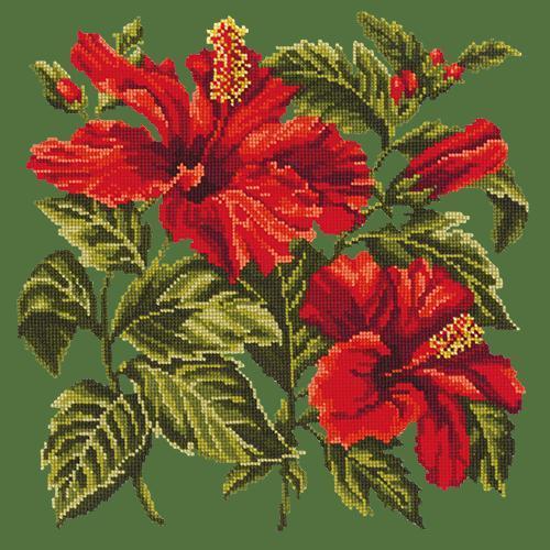 Hibiscus Needlepoint Kit Elizabeth Bradley Design Dark Green 