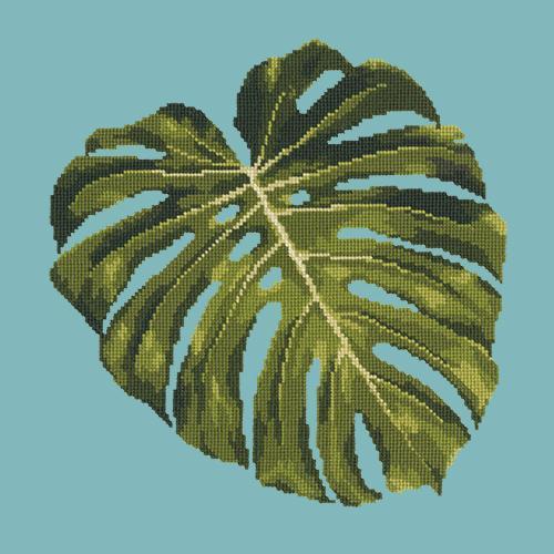 Monstera Leaf Needlepoint Kit Elizabeth Bradley Design Duck Egg Blue 