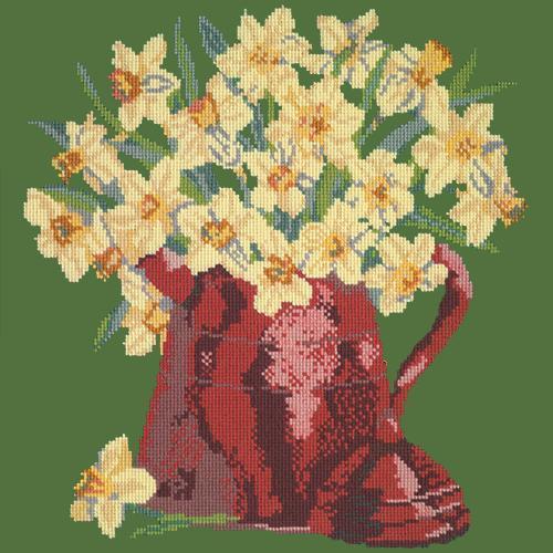 Narcissi Pot Needlepoint Kit Elizabeth Bradley Design Dark Green 