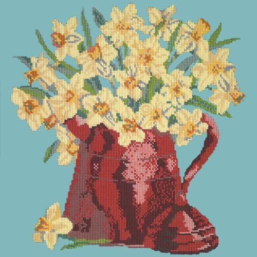 Narcissi Pot Needlepoint Kit Elizabeth Bradley Design Duck Egg Blue 