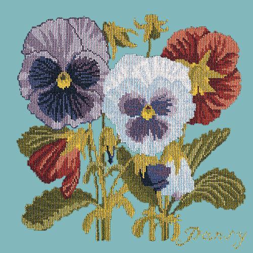 Pansy Needlepoint Kit Elizabeth Bradley Design Duck Egg Blue 