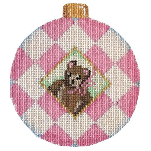 AT CT1832P - Pink Bear/Harlequin Ball Ornament