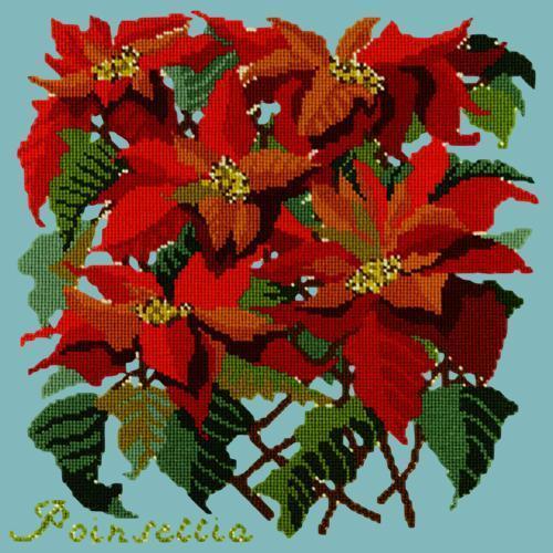 Poinsettia Needlepoint Kit Elizabeth Bradley Design Duck Egg Blue 