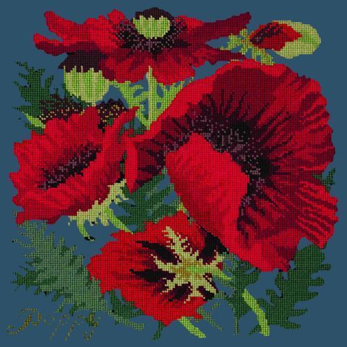 Red Poppy Needlepoint Kit Elizabeth Bradley Design Dark Blue 