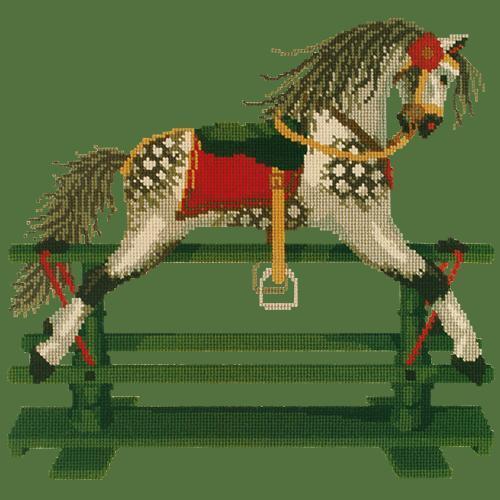 Rocking Horse Needlepoint Kit Elizabeth Bradley Design Dark Green 