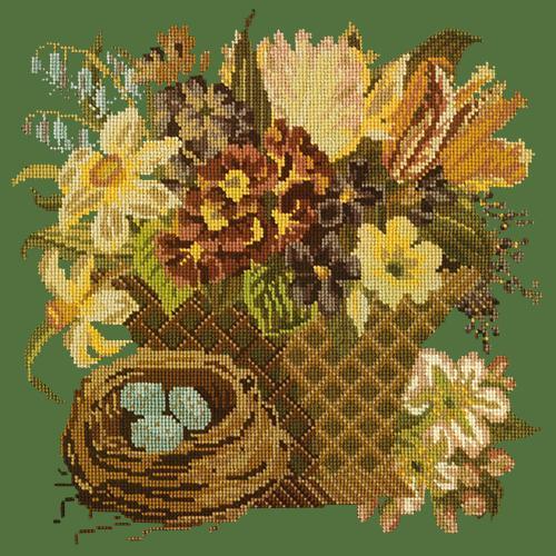 Spring Basket Needlepoint Kit Elizabeth Bradley Design Dark Green 