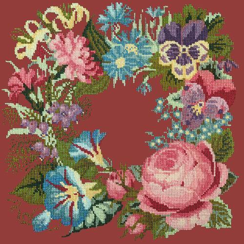 Summer Wreath Needlepoint Kit Elizabeth Bradley Design Dark Red 