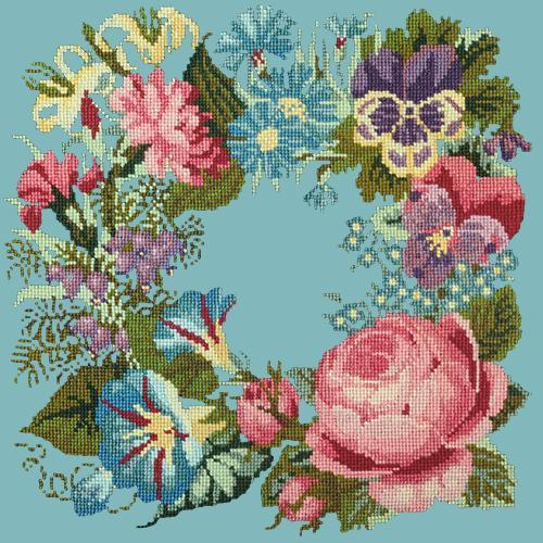 Summer Wreath Needlepoint Kit Elizabeth Bradley Design Duck Egg Blue 