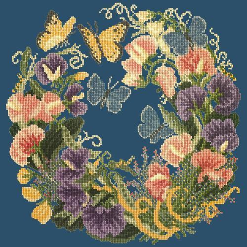 Sweetpeas Needlepoint Kit Elizabeth Bradley Design Dark Blue 