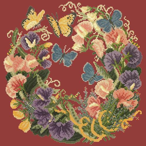 Sweetpeas Needlepoint Kit Elizabeth Bradley Design Dark Red 