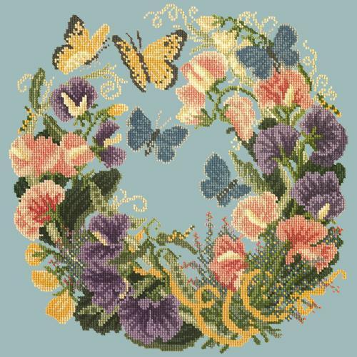 Sweetpeas Needlepoint Kit Elizabeth Bradley Design Pale Blue 