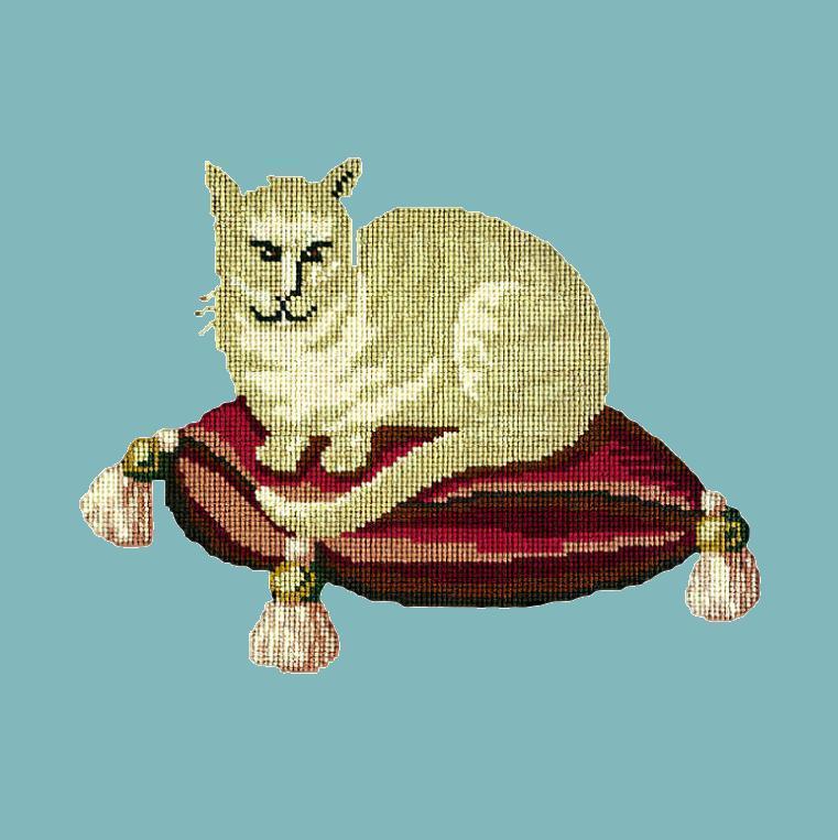 The Cream Cat Needlepoint Kit Elizabeth Bradley Design Duck Egg Blue 