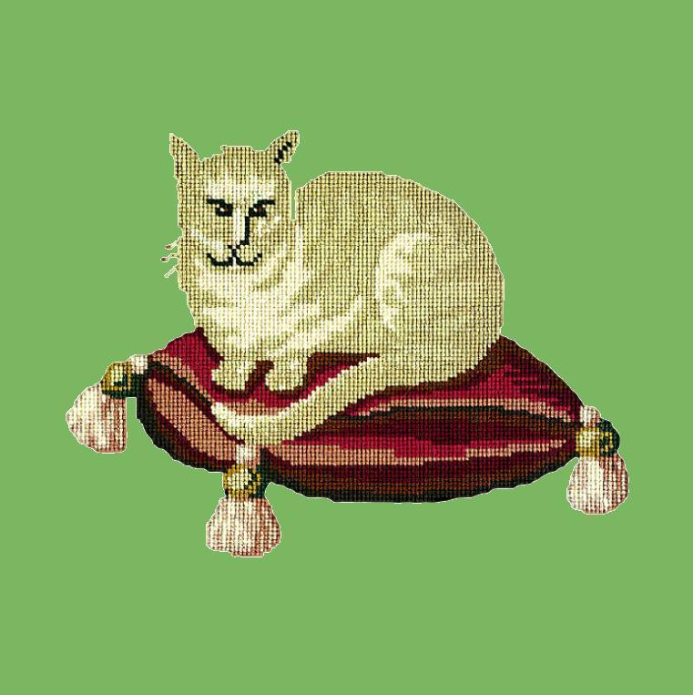 The Cream Cat Needlepoint Kit Elizabeth Bradley Design Grass Green 