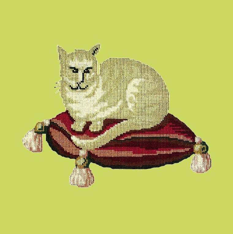 The Cream Cat Needlepoint Kit Elizabeth Bradley Design Pale Lime 