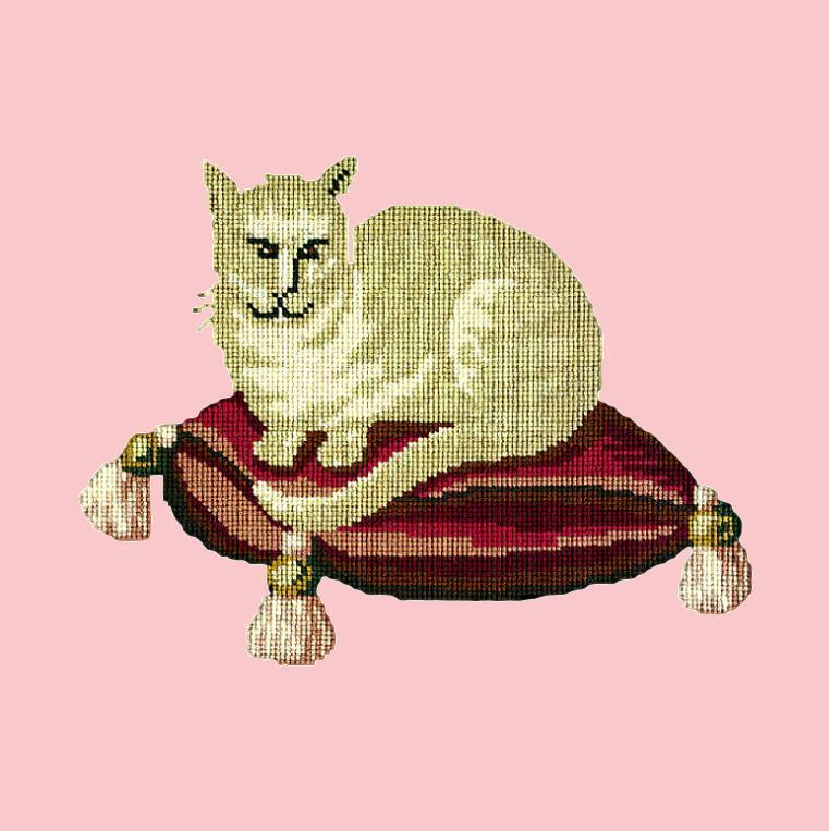 The Cream Cat Needlepoint Kit Elizabeth Bradley Design Pale Rose 