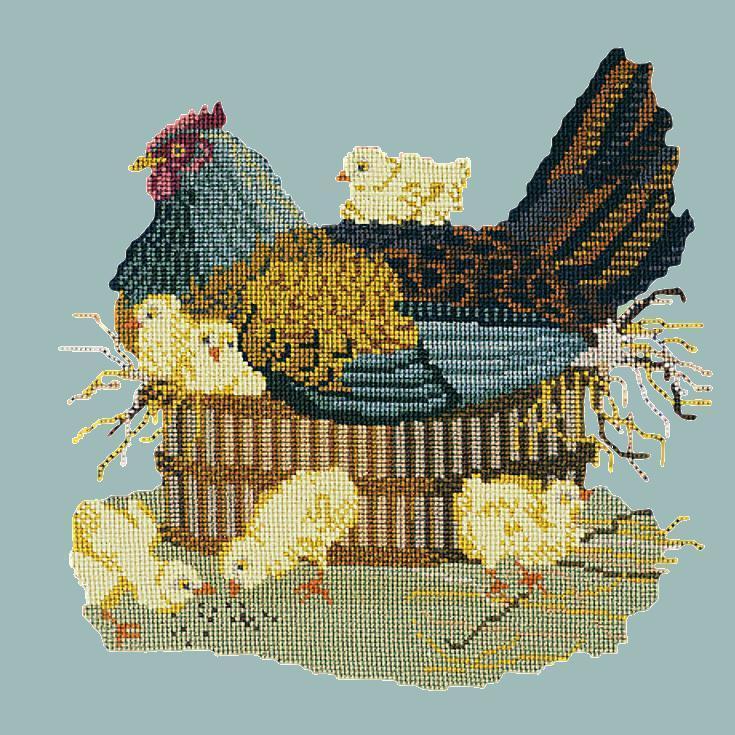 The Mother Hen Needlepoint Kit Elizabeth Bradley Design Pale Blue 