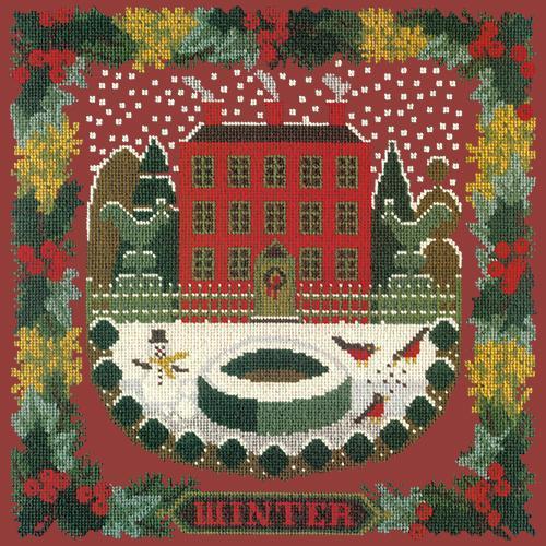 Winter Sampler Needlepoint Kit Elizabeth Bradley Design Dark Red 